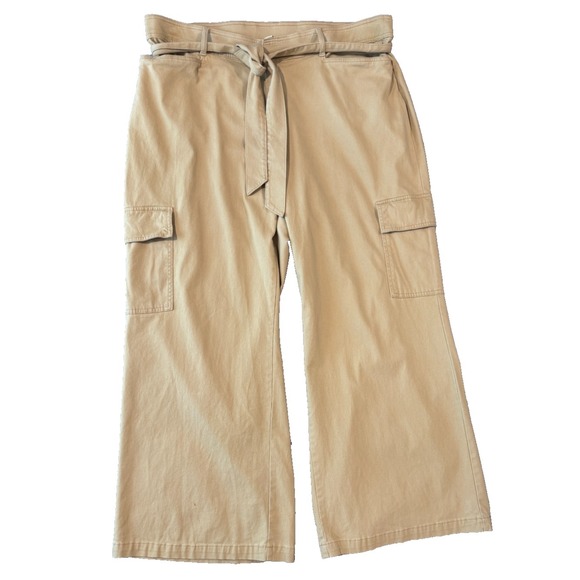 Ava & Viv Pants - Ava & Viv Womens Plus 20 High Rise Wide Leg Cargo Pants Tan Belted Lyocell Blend